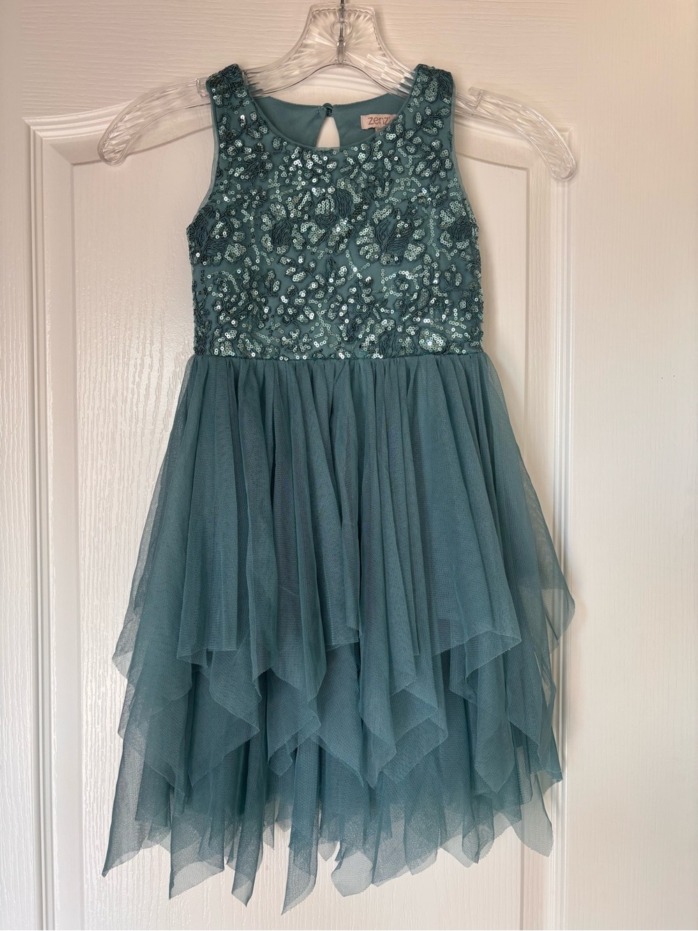 Girls sequin and tulle dress teal size 4/5 XS